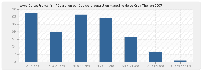 Répartition par âge de la population masculine de Le Gros-Theil en 2007